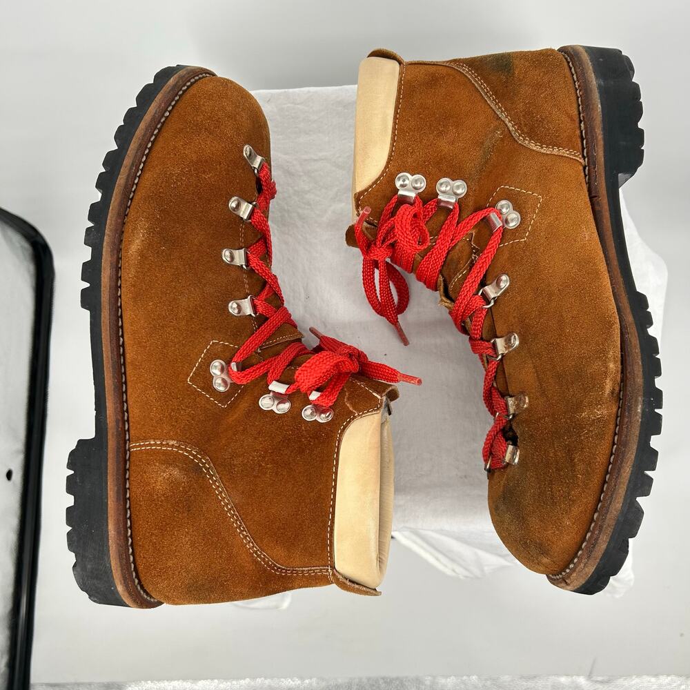Vintage 70s Men's Brown Suede Mont Blanc Sherpa Lined Mountain Hiking Boots 13D - Picture 4 of 9